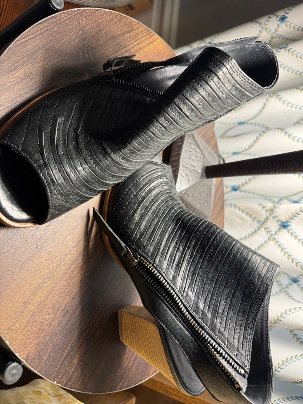 Black Open-Toe Zip-Detail Women’s Ankle Booties
